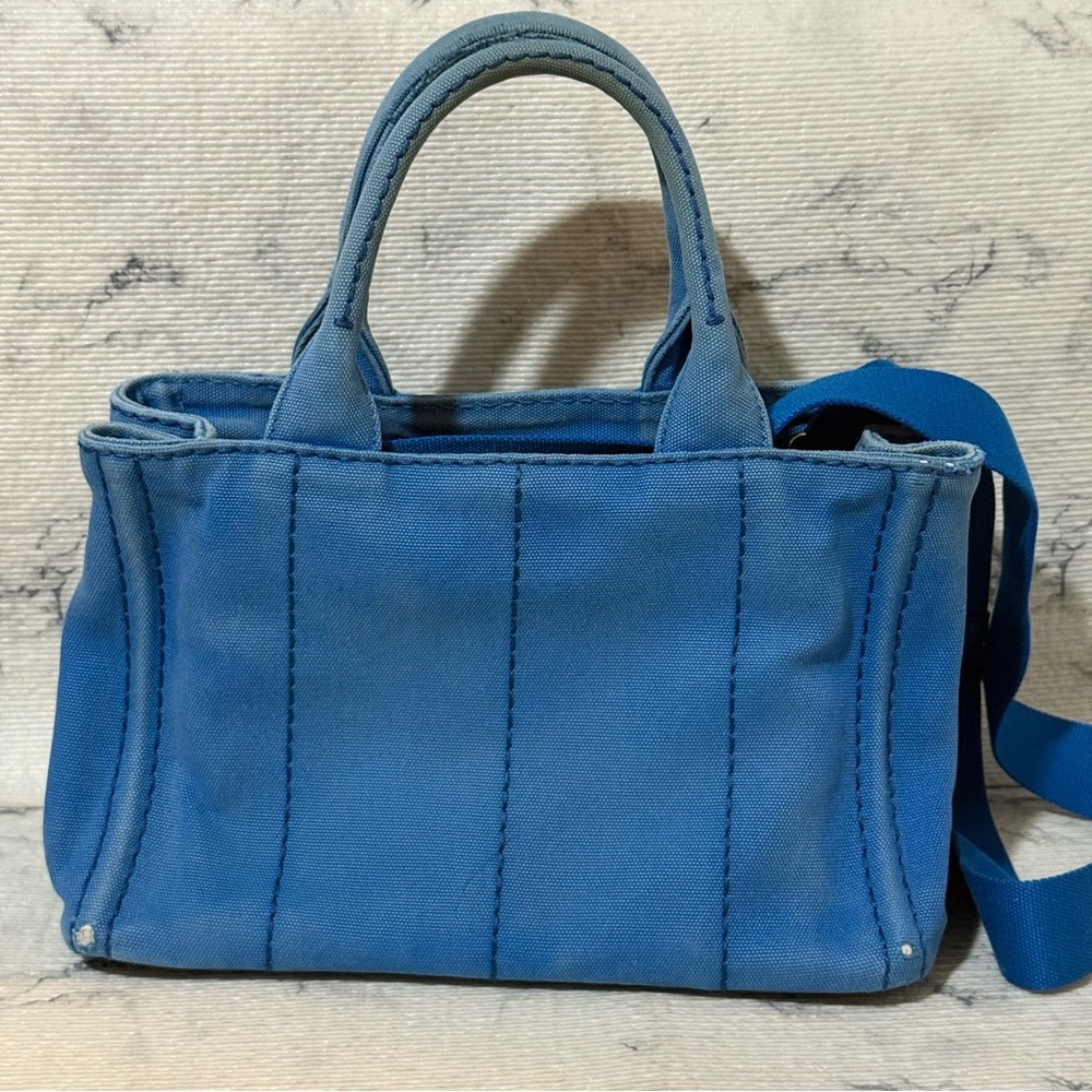 Prada Preloved Blue Canapa Tote / Crossbody - Picture 3 of 10